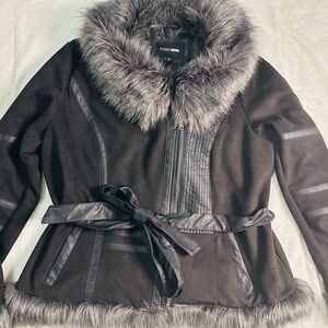 Fashion Nova Black Faux Fur Trim Belted Coat – Women’s 3X